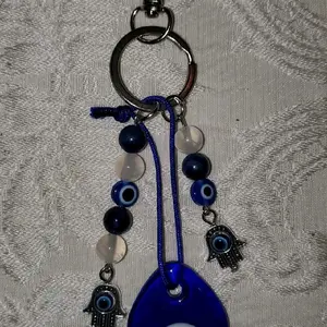 Evil Eye Keychain Hand-made with Lapis Lazuli and Selenite Beads