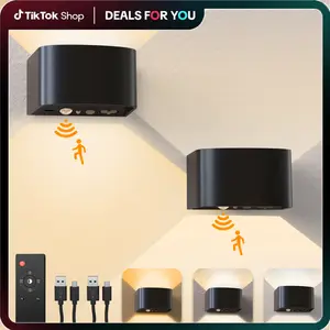 KagoLing LED wall light indoor with motion sensor, 2 pieces 4000mAh battery wireless wall lamp with remote control, 3 colors/modes no drilling wall decoration wall light for bedroom living room stairs hallway