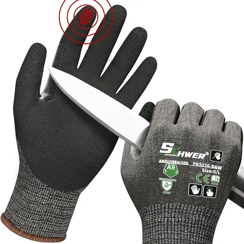 Schwer ProGuard PR3326 Full-Finger High Cut Resist Work Gloves, ANSI A9 Extreme Protection, Nitrile Coating, Reinforced Thumb, Non-Slip, Breathable, Cooling, Durable, Touchscreen, 1-Pair Safety Gloves for Home Improvement Work