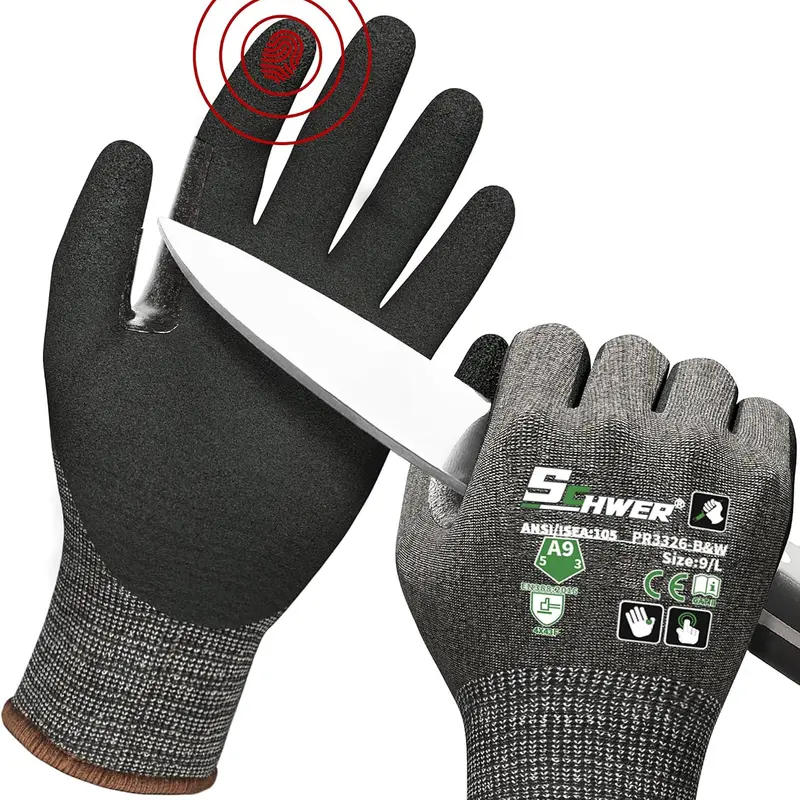 Schwer ProGuard PR3326 Full-Finger High Cut Resist Work Gloves, ANSI A9 Extreme Protection, Nitrile Coating, Reinforced Thumb, Non-Slip, Breathable, Cooling, Durable, Touchscreen, 1-Pair Safety Gloves for Home Improvement Work