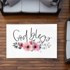Begin Home Decor C1ROAR35IBUDHU 3 x 5 ft. God Bless Livingroom Spiritual Outdoor Area Rug for Home Decor - Rectangle