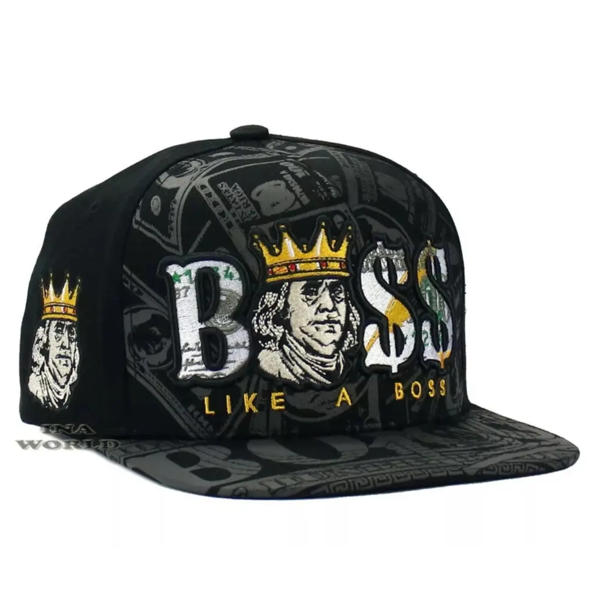 Boss Lion Hat Money King 3D Embroidered Snapback Flat Bill Baseball Cap