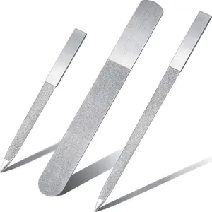 3 Pcs Metal Diamond Nail File Sets for Women Men Silver Stainless Steel Metal Double Side Fingernail Toenail Buffer Filers Emery Boards for Salon Home Travel Manicure Pedicure Nail Care Tool