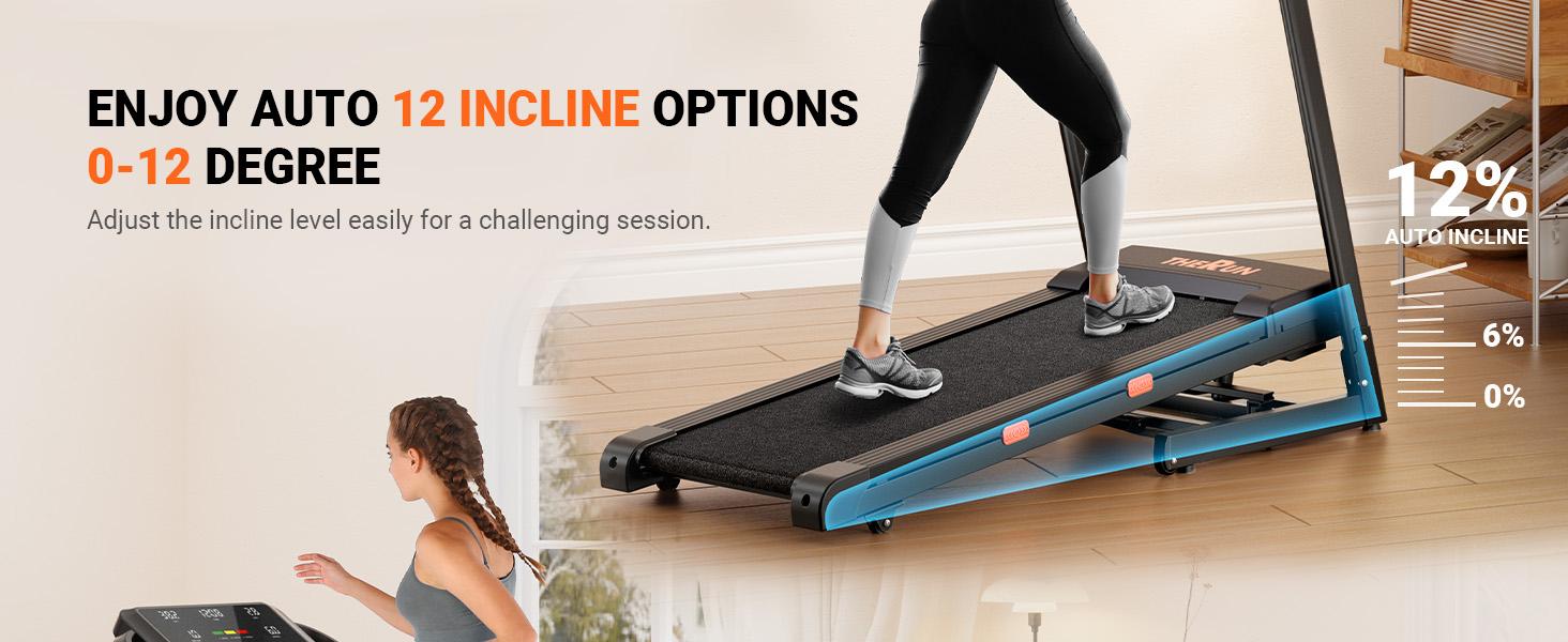 0-12% Incline Treadmill for Running and Walking, 300 lbs Capacity Treadmill with Auto Incline, Wide Belt, 3.0HP, 18" LED Screen, 2 Layers Shock-Absorbing Red