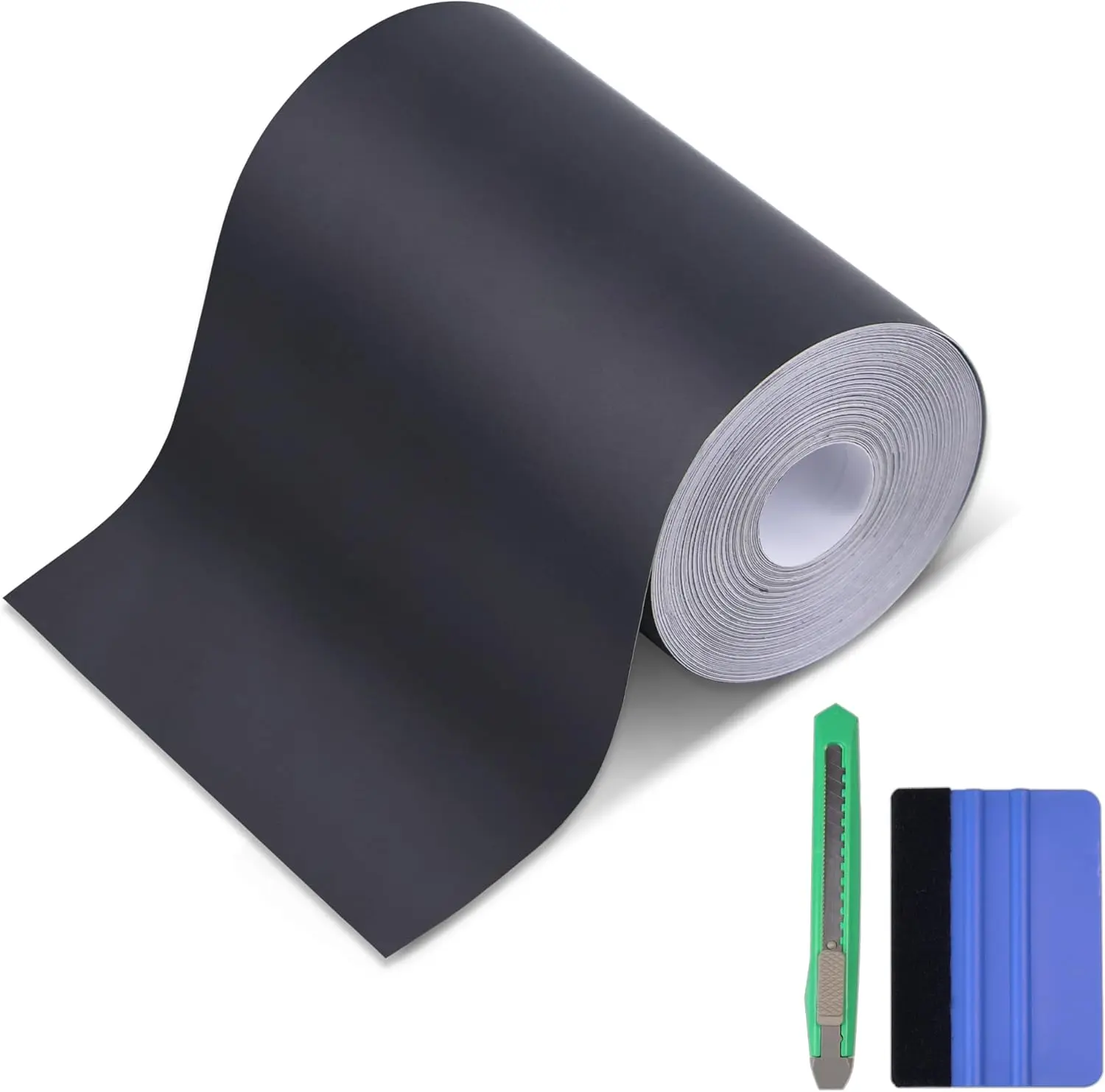 Matte Black Vinyl Wrap Tape Roll - 4in x 30ft Self-Adhesive Fade-Resistant Chrome Delete Tape with Tool Kit, Air Release Adhesive for Car Enthusiasts’ DIY Projects, Decorative Protection for Door Sill, Window Trim, Edge Guard