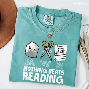 Comfort Colors Rock Paper Scissor Reading Shirt, Book tshirt, Reading Teacher T-shirt, Bookworm Shirt, Teacher Tee, Book Lover Gift