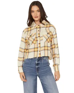 Cleo + Wolf Women's Cropped Flannel Hooded Shacket - Clsp25w21-Snd