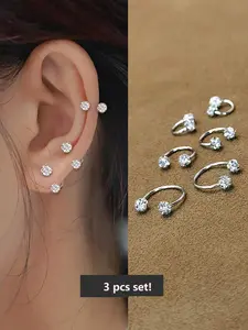 3pcs Sparkling Ceramic Horseshoe Ball Hoop Earrings for Women – Dainty Zirconia C-Shaped Stud Earrings, Nose & Lip Rings, Gift Jewelry (6/8/10mm)