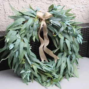 Cross border simulation willow leaf vine willow leaf wreath willow leaf horizontal hanging willow leaf half circle indoor and outdoor decoration Home Ornament