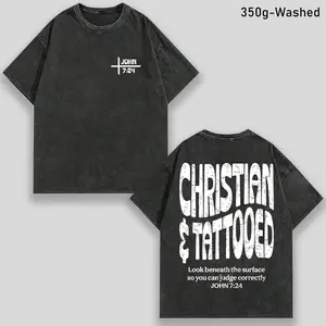 Women'S Heavyweight 230gsm Vintage Christian Graphic T-Shirt - Oversized Streetwear Tee with Back Print "Christian Tattooed" & John 3:16 Bible Verse, y2k,Vintage,Streetwear Christmas