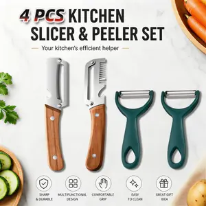4 Pcs 3-in-1 Paring Knives, Stainless Steel Fruit Vegetable Peeler Slicer Bottle Opener, Ergonomic Non-Slip Handle, Durable Kitchen Tool for Home Cooking Outdoor