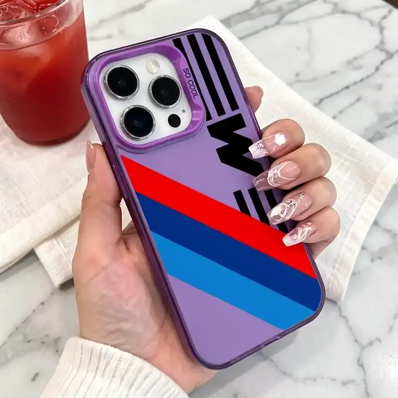 Silicone-TPU Cellphone Case & Screen Protector Set for iPhone 17 Pro Max, 16, 15, 14 Pro Max, 13, 12, 11, XR, XS Plus, Air - Simple Striped Letter M Pattern, Slim, Shockproof, Non-Slip, Durable Military-Grade Protection