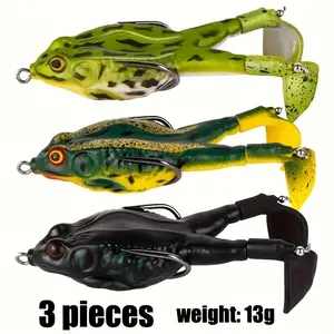 3 pieces of double propeller surface frog bait set, with a rotating tail floating and swinging bait with a pointed hook, suitable for catching sea bass, catfish, and other freshwater fish, Frog Lures