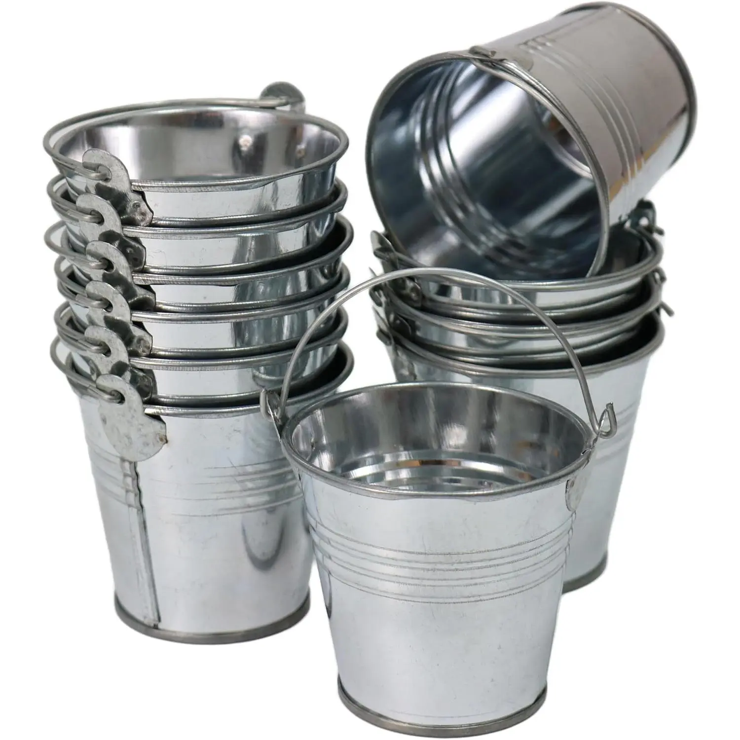 12 Pack Mini Size 2.37" Tall Metal Buckets with Handles, Small Galvanized Tin Pails for Party Favor, Succulent, Wedding, Not Watertight