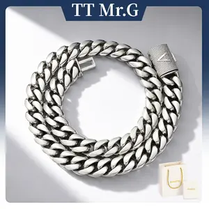 Silver Stainless Steel Cuban Link Chain Necklace for Men, 14mm Heavy Miami Cuban with A-Z Initial Letter Clasp, Hip Hop Streetwear Gothic Punk Chain, Personalized Statement Necklace, Rapper Style Jewelry, Trendy Gift for Him, Bold Daily Wear summerwins