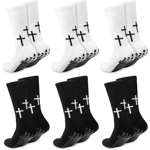 Christian Bible Verse Cotton All-Seasons Athletic Sports Socks - 2/6-Pair Anti-Skid Cross Print Grip Socks with Cover Bandage, Soccer Accessories for Stable Footing on Field, US Shoe Size 6-12