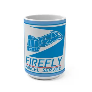 Firefly Parcel Service mug | Blue sci-fi spaceship logo, 15oz ceramic