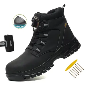 New Men Rotary Buckle Safety Work Shoes Steel Toe Fashion Lightweight Comfort Working Sneakers Anti-puncture Indestructible Shoes