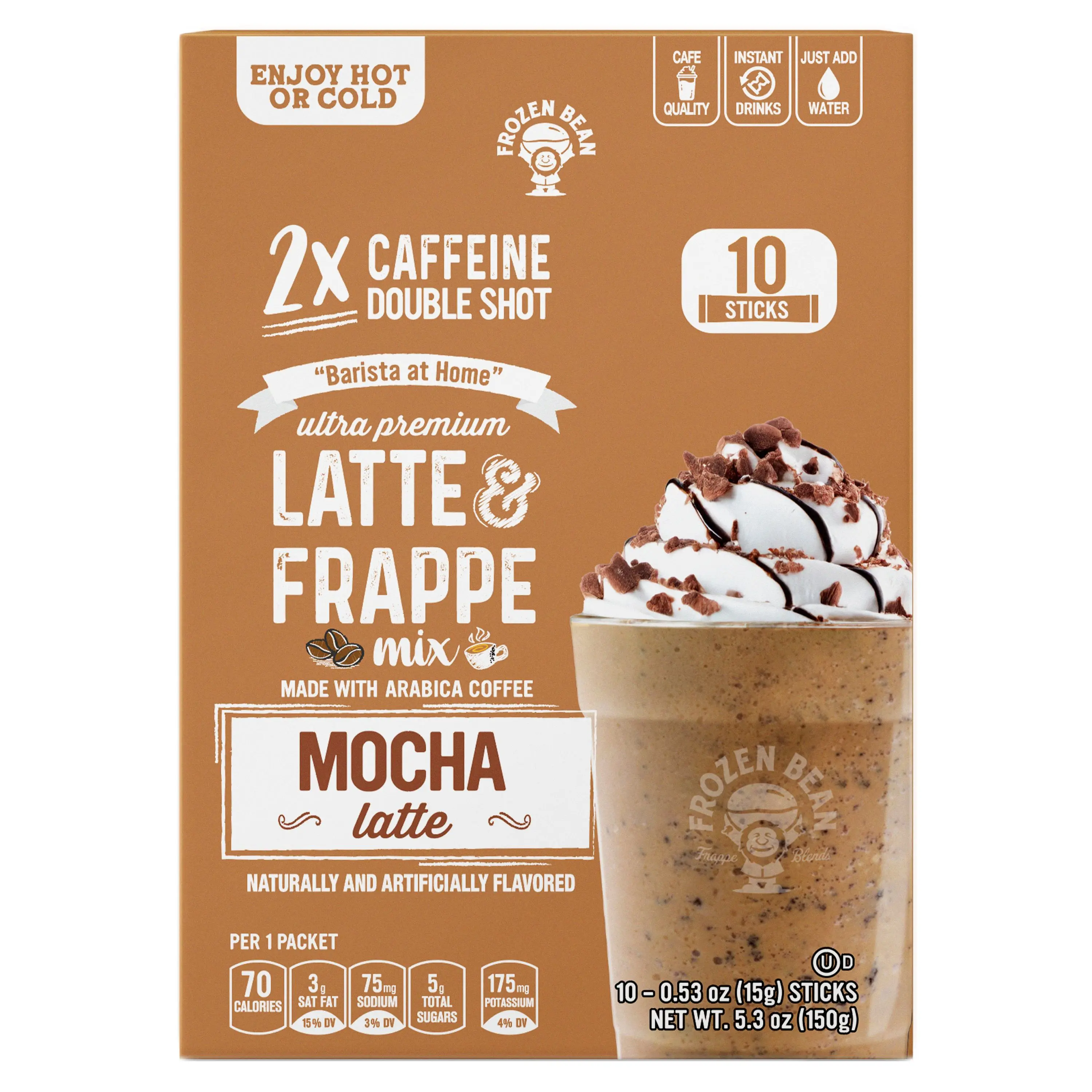 The Frozen Bean Mocha Frappe & Latte Instant Mix – 10 Single-Serve Packs (Carton) Rapid Cold Brew Caramel Brew