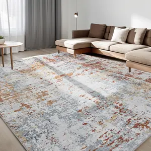 YIHOUSE 8x10 Gray Oil Painting Rug Modern Non-Slip Washable Ultra-Thin for Living Room & Bedroom Contemporary Home Decor