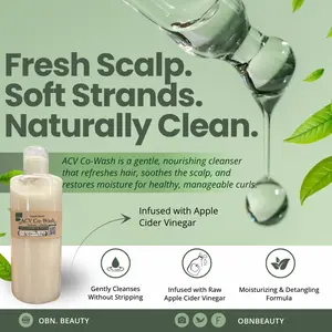OBN BEAUTY ACV Silk Co-Wash | Small Batch Vegan Moisturizing Apple Cider Vinegar Co-Wash Sulfate-Free Silicone-Free Natural Care Formula for Curly Coily Wavy - Cleansing Rejuva Drops repair Detox Organic Herbal Coconut Conditioner Haircare Moisture Hair