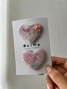 Vintage Embroidered Heart Hair Clips Set, New Chinese Cloth Duckbill Clips, Daily Commuter Side Clips, Cute Heart Hairpins
