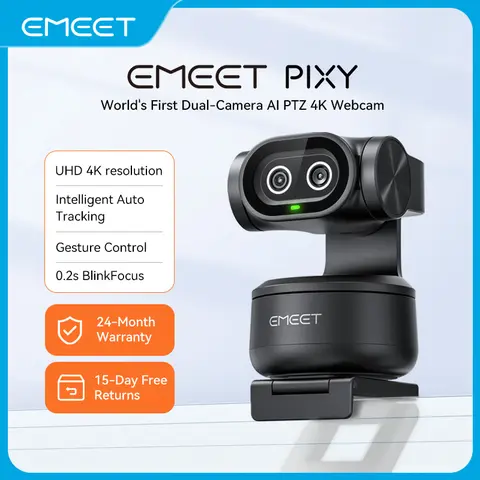 EMEET PIXY Wired 4K AI PTZ Webcam - AI-Powered, 0.2s PDAF Autofocus, 1/2.55'' Sensor, 3 Mics, Privacy Mode, Gesture Control, Dual-Camera, Digital Zoom, Webcam for Streaming/Vlogging, PC Accessories, Switch 2 Gaming/OBS Use