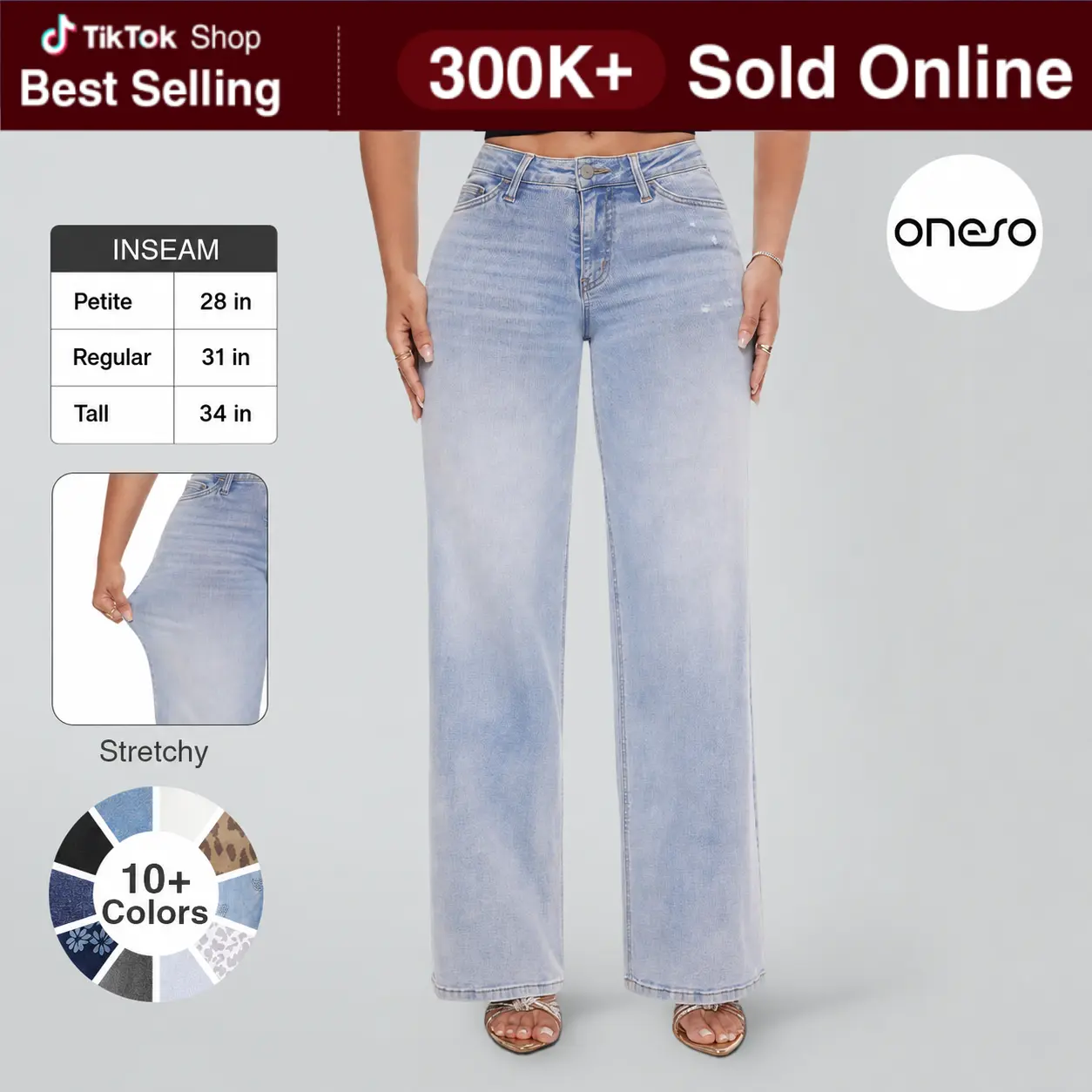 Magic ONESO Stretchy BBL Jeans Mid-low Rise Wide Leg Baggy Jeans Distressed Denim Pants Comfortable Tummy Control Curve Hugging Plus Size Regular Size Street Outfit Spring Fashion 8001
