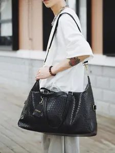 2026 New Travel Bag Multifunctional Portable Bag Woven Large Capacity Commuter Fashion Retro Shoulder Handbag, Casual Plain Pattern, All Seasons Use, Durable Travel Bag