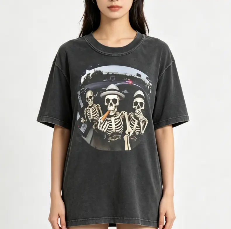 Funny Skeleton Car Ride Graphic Tee | Vintage Washed Humor T-Shirt
