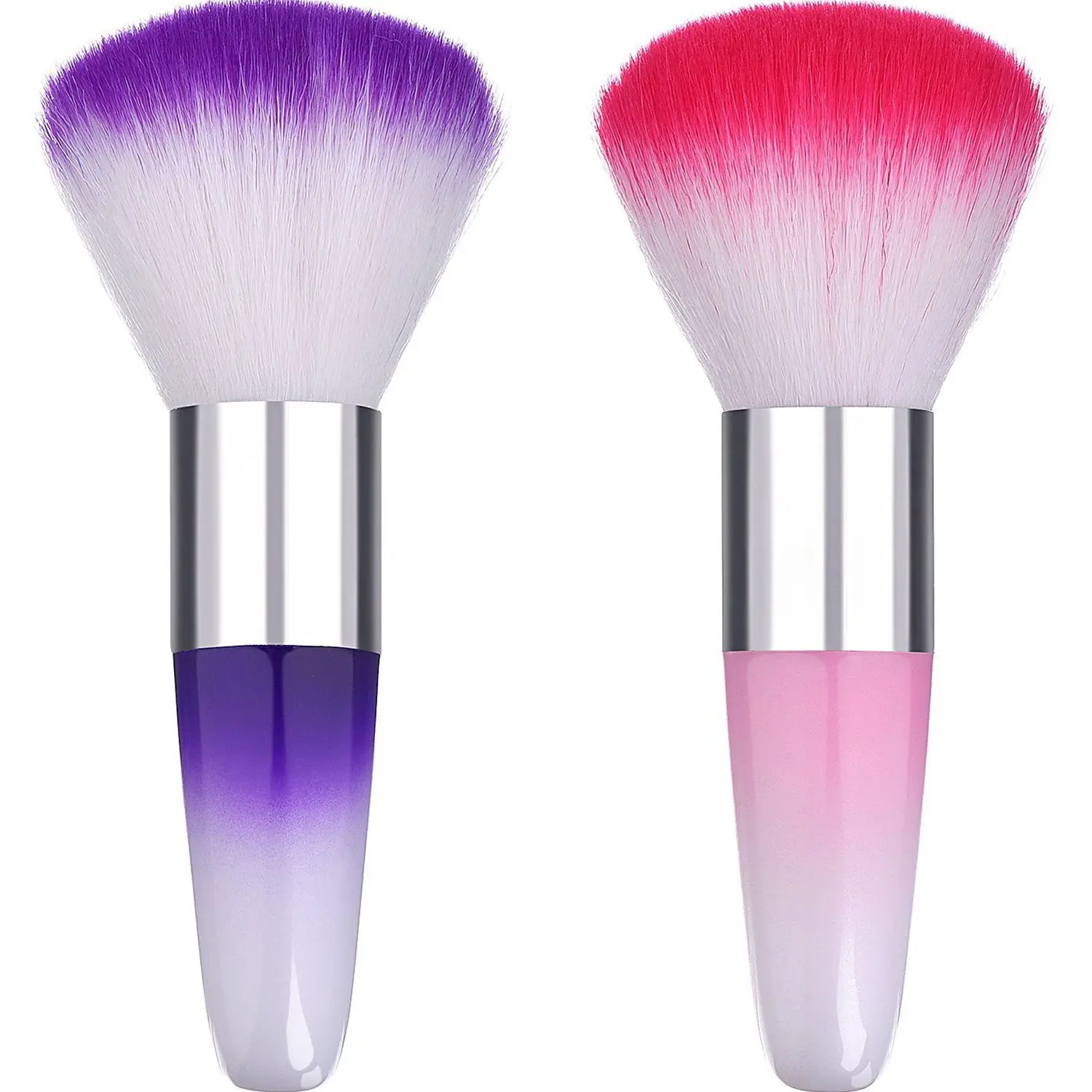 Halloween Gift 2PCS Soft Nail Art Dust Removal Brushes, Acrylic Powder & Makeup Brush Cleaners, Pink & Purple Manicure Nail Care