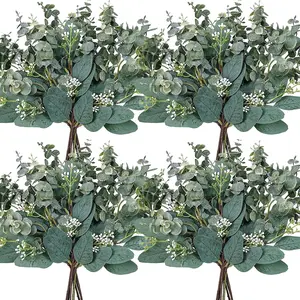 Vidroxin Eucalyptus Leaves Stems with White Seeds Artificial Silver Dollar Leaves