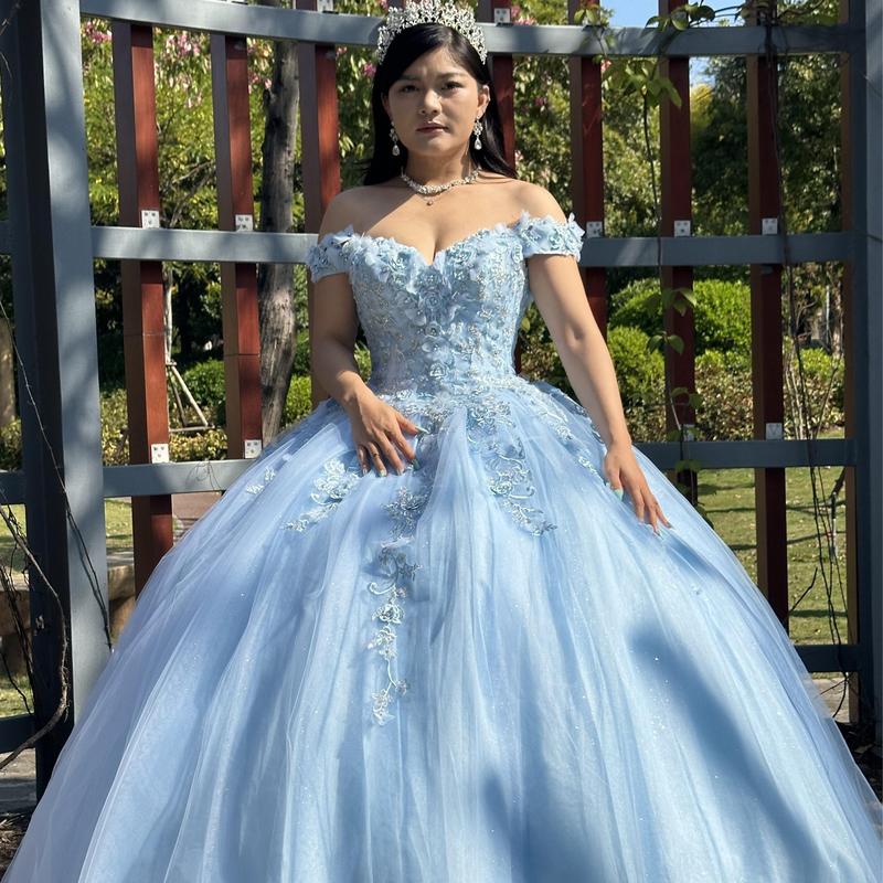 NO.31 Draped Bodice Quinceañera Dress with Three Dimensional Flowers plain mature bodycon party blue dress quince square neck plain sequin dress royal  blue Formal Womenswear party maxi