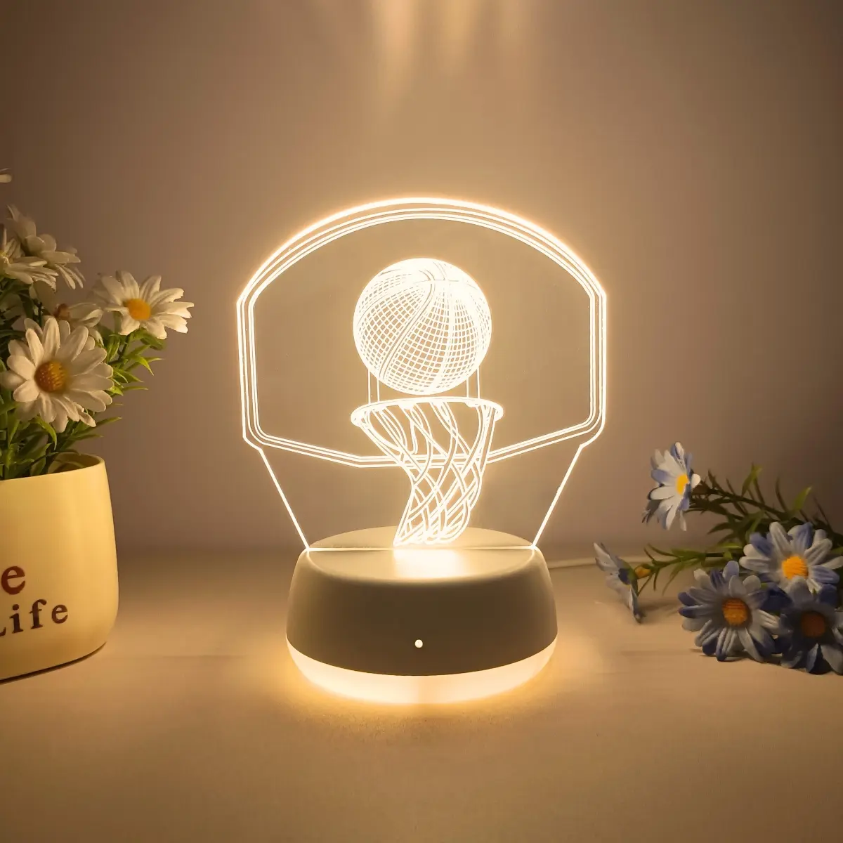 Modern Creative Basketball Hoop 3D Night Light, LED Uniform Lighting, Switch Control, Ideal for Bedroom & Living Room Decor Gift Idea, Neon Light Lamp, Led Neon Lights