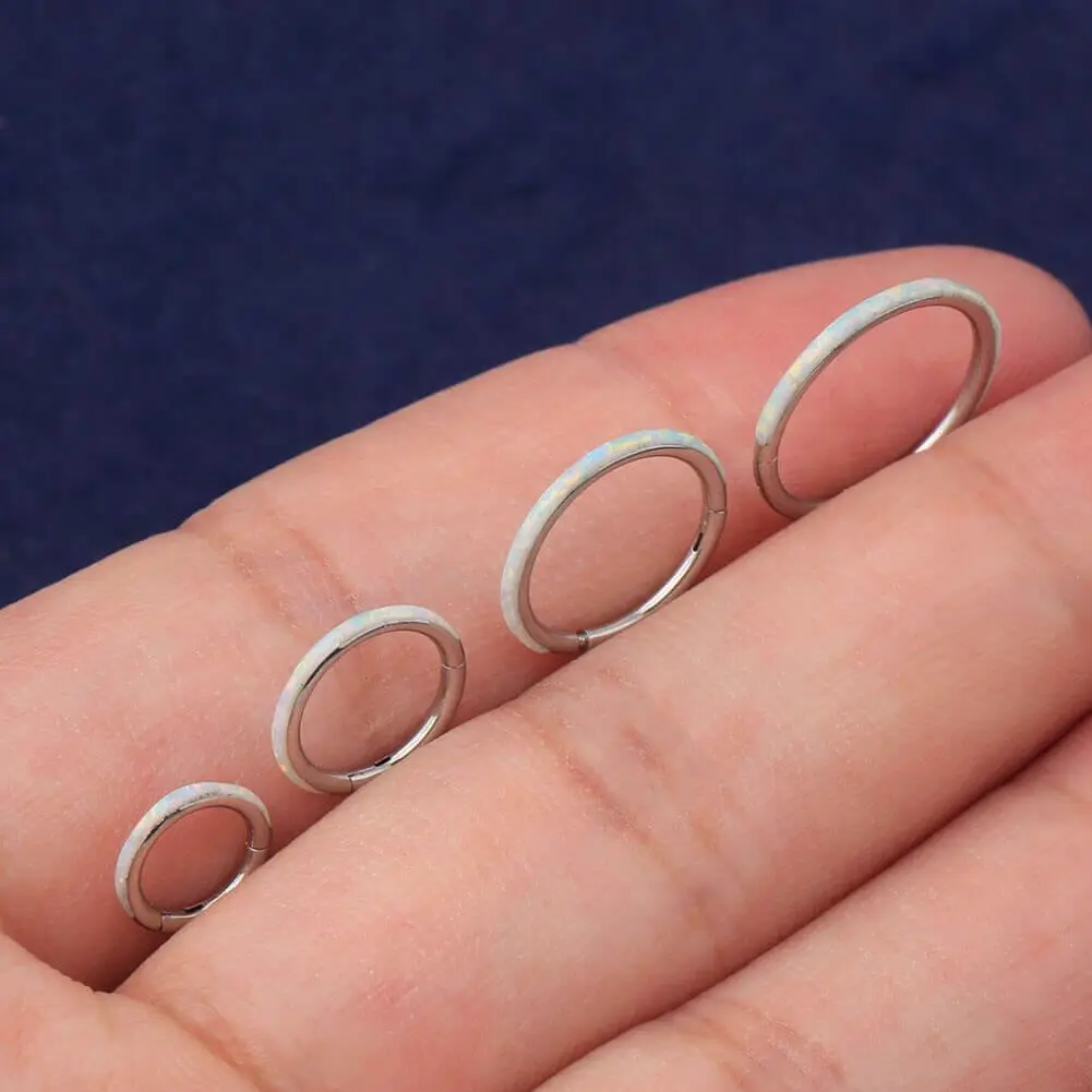 OUFER BODY JEWELRY 20G Synthetic Opal Segmented Nose Hoop Ring, Hinged Unisex Cartilage Jewelry for Easy Insertion, 5-12mm, Nose Rings Hoops, Nose Jewelry