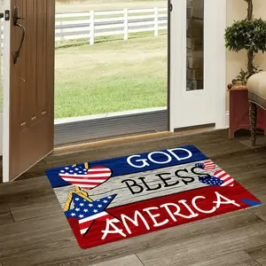 Patriotic Heart-Shaped Door Mat, Usa Independence Day Footrest, Non-Slip Polyester Home Decor Rug, Summer Porch Decor, Indoor Outdoor Festival Setup