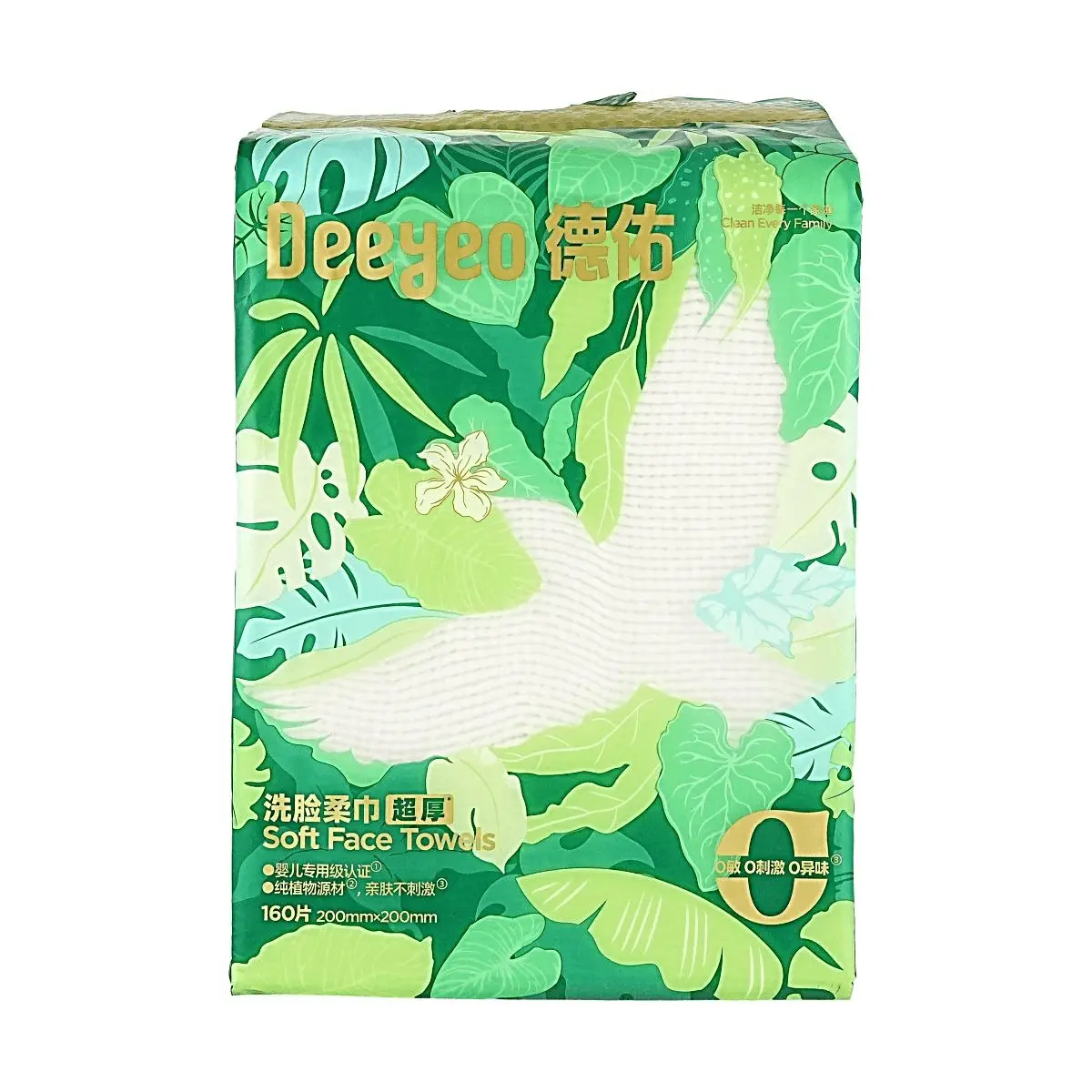 Deeyeo Ultra-Thick Bird Print Facial Tissues - 160 Sheets, Pure Plant-Based Material, Soft & Absorbent for Face Washing & Makeup Removal