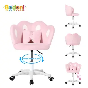 Bodonl Kids Desk Chair, Adjustable Height Swivel Chair with Bow Pillow, Children's Study Chair for Bedroom, Homework and Learning Space
