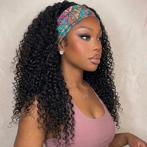 Bling Hair Headband Wig Human Hair Kinky Curly Wig 180% Density Remy Human Hair Wigs For Black Women Brazilian Ready To Wear Wig summerwins