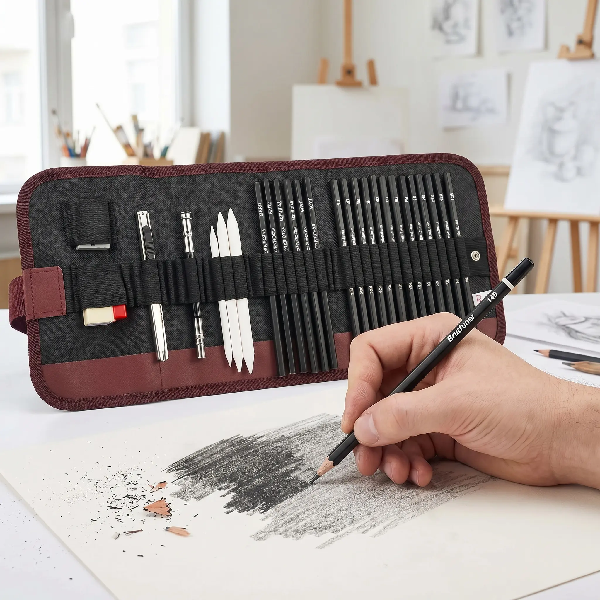 29 PCS Drawing Set, Sketching Kit with Graphite & Charcoal Pencils, Blending Tools, Erasers & Accessories, Portable Zippered Travel Case for Artists & Beginners