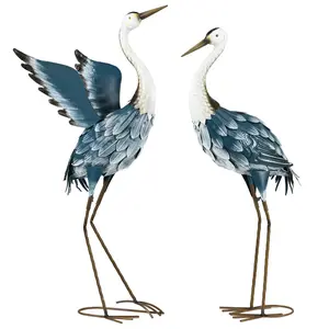 Heron Garden Sculptures Set of 2 Realistic Statues for Lawn Patio Backyard 29" & 27.5" Blue White Steel E-Coat Powder Coat Outdoor Ready