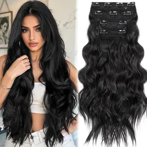 22inch Clip in Curly Hair Extensions 4PCS Long Wavy Synthetic Thick Hairpieces with Double Weft for Women Hair Full Head