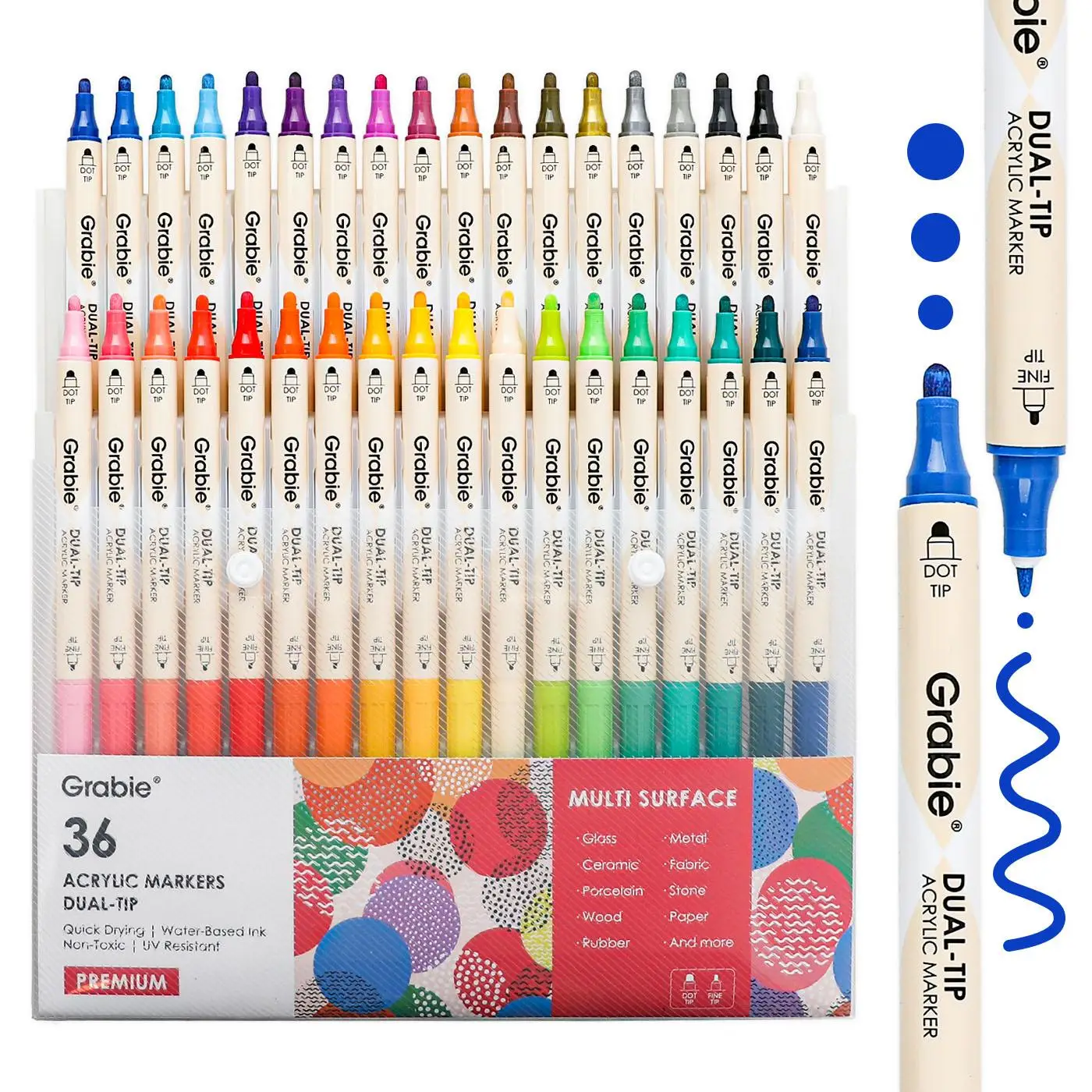 Grabie Dual Tip Dot & Fine Tip Acrylic Paint Marker Set Of 36 acrylic pens, coloring, drawing, brush, TikTokShopRestock, FallFreshness