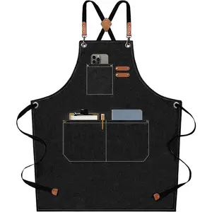 ANSQU Chef Aprons for Men Women with Large Pockets Cotton Canvas Cross Back Heavy Duty Adjustable Work Apron Size M to XXL Black  Christmas Gift Set Stock Up Christmas Decorations Valentine's Day gift