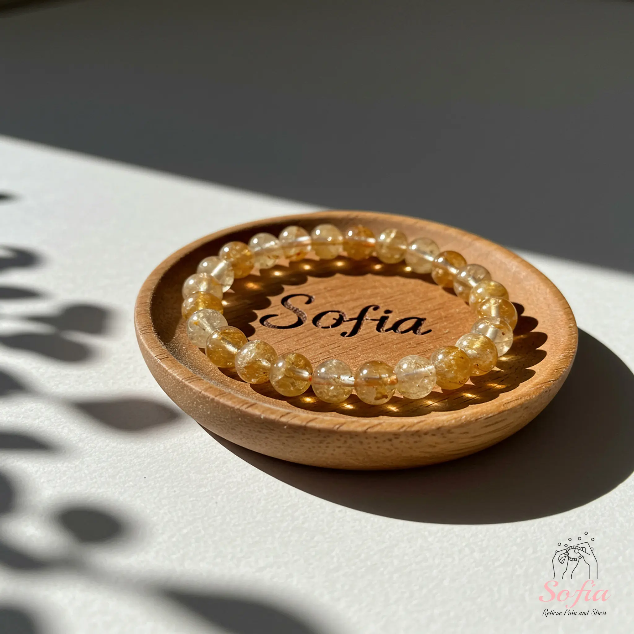 Sofia 8mm Natural Citrine Stone Beaded Bohemian Bracelet, Handmade Stretch Crystal Accessory for Women, Casual Natural Crystal Bracelets & Anklets Valentine's Day Gift