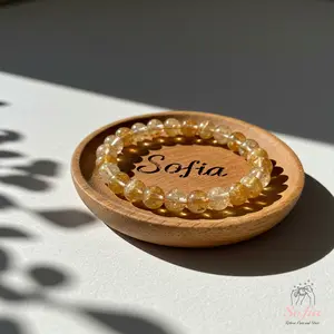 Sofia Natural Citrine Stone Beaded Bracelet 8mm Yellow Crystal Gemstone Stretch Handmade Boho Style for Men Women Daily Use Valentine's Day Gift