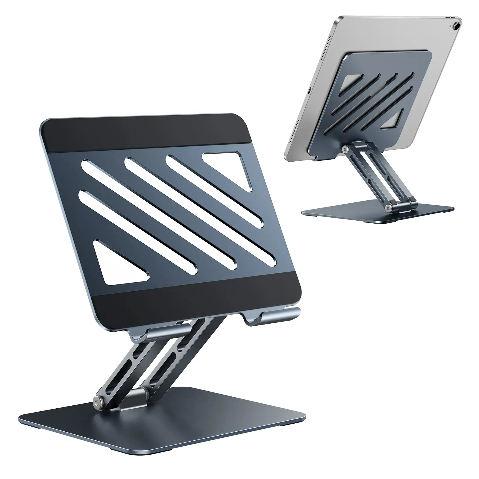 Tablet Stand for iPad, Foldable Aluminum Desk Stand with Height & Angle Adjustment, Portable Tablet Holder for Office, Meetings, Gaming, Kitchen, Compatible with iPad, Kindle, Surface