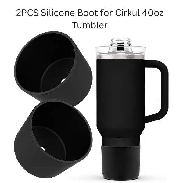 2PCS Silicone Boot for Cirkul 40oz Tumbler, Anti-Slip Protective Bottom Sleeve, BPA-Free Base Cover Accessory for Stainless Steel Cup with Handle, Black Summer Gift
