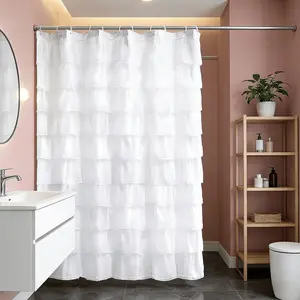 Layered Ruffled Shower Curtain Set, Soft Polyester Fabric, Elegant Home Decor, Ideal Holiday Gift, Bathroom Window Curtains, Wardrobe Decoration
