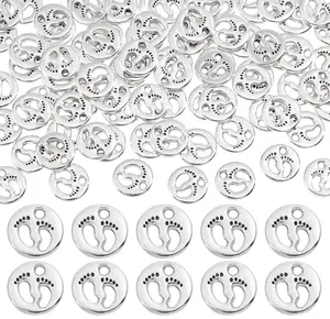 80pcs Foot Footprint Charms Antique Silver First Step Feet Pendants Tibetan Alloy Pendant Beads Charms for DIY Bracelet Necklace Baby Shower Jewelry Making